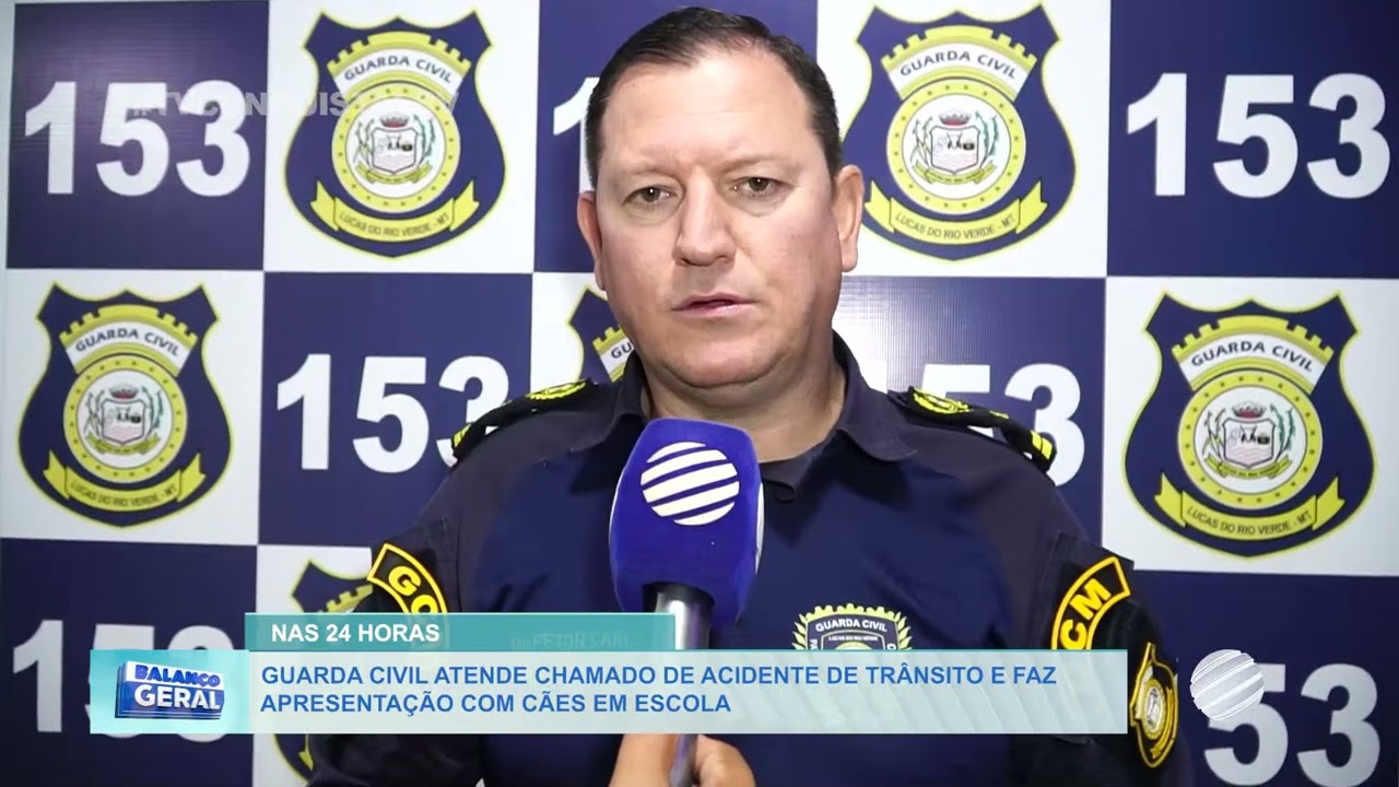 Guarda Civil atende ocorrência de trânsito e realiza palestra com cães nas escola de Lucas