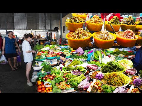 INSANE Cambodian Food Market Scenes! Fresh Veggies, Fish, Meat & Noodle Soup Galore!