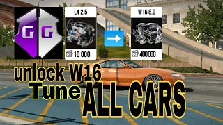Unlock W16 engine Tune All cars Tutorial with GG original server in Car parking multiplayer