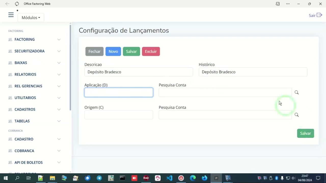 Aula 33 - Lançamentos em Banco/Caixa