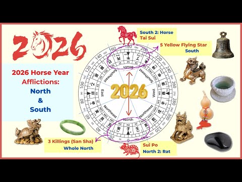 2026 North and South Feng Shui cures for Tai Sui (affecting Horse and Rat), 5 Yellow, and 3 Killings