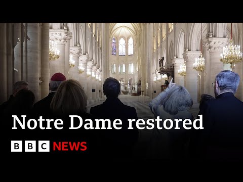 Video | France's Emmanuel Macron praises "impossible" Notre Dame restoration | BBC News