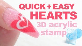 Easy Acrylic Heart Nail Design Using Chisel Nail Art 3D Stamps and Edger