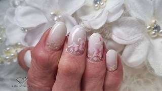 Gel rebalance in real time with glitter encapsulation, ombre and floral nail art. 