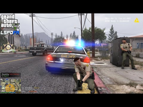 GTA V - LSPDFR 0.4.8🚔 - LSSD/LASD - Cluckin' Bell Farm Incident/Traffic Stop Shots Fired - 4K