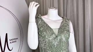 فستان تول  لامع وتطريز يدوي مع شراشيب فريدة