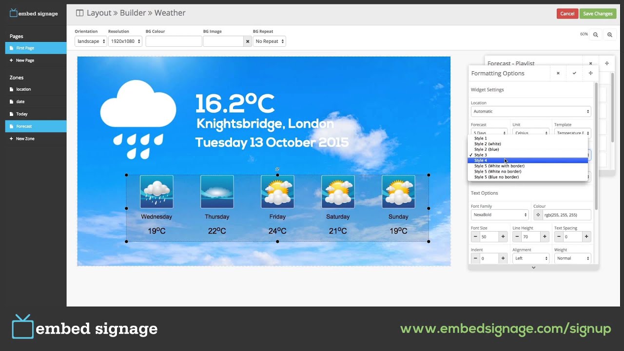 embedsignage.com Tutorial: Weather Widget