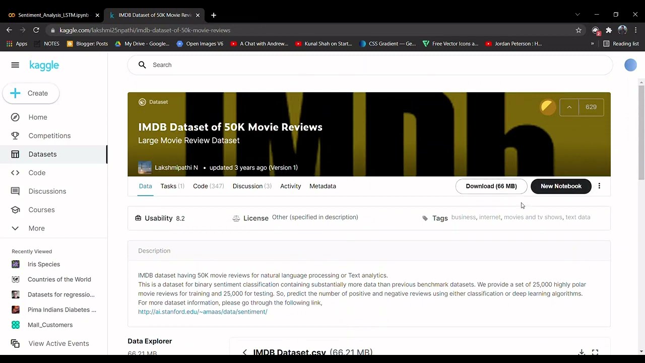 Lecture 11 (Part 2) : Sentiment Analysis using LSTM RNN on Google Colab in Python