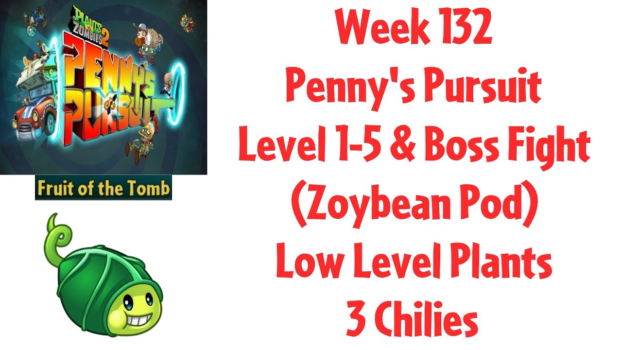 PvZ2 Penny's Pursuit Week 132 (Zoybean Pod) - Level 1-5 & Boss Fight - 3 Chilies