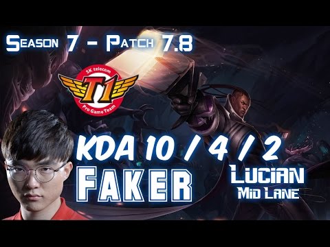 SKT T1 Faker LUCIAN vs TWISTED FATE Mid - Patch 7.8 KR Ranked