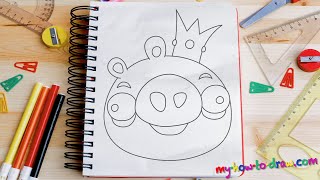 How to draw Angry Birds - Bad Piggie - Easy step-by-step drawing lessons for kids
