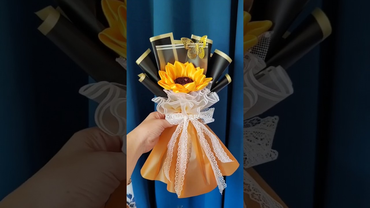 Satin ribbon sunflower wrapping tutorials #satinflower #sunflower #sunflowers
