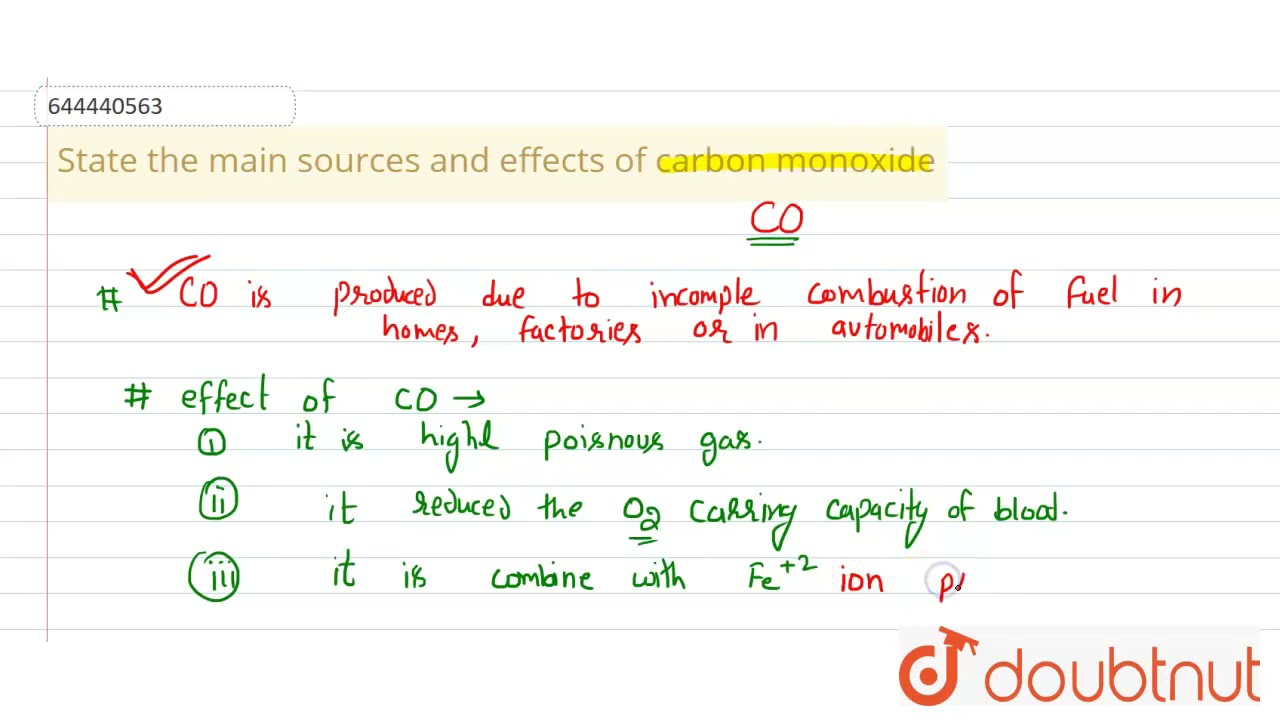 State the main sources and effects of carbon monoxide | 9 | ATMOSPHERIC POLLUTION | CHEMISTRY | ...
