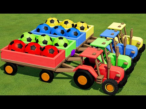 TRANSPORT GIANT FOOTBALL BALLS WITH COLORED JOHN DEERE TRACTORS - Farming Simulator 22