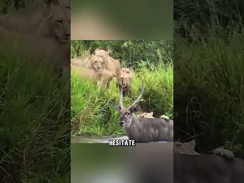 Unbelievable escape by a waterbuck. #shorts #fyp #animals