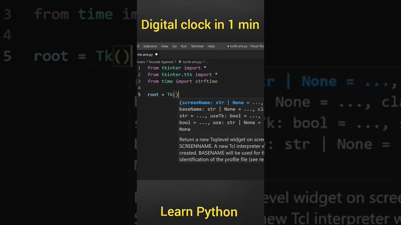 Create Digital Clock using Python | #python #pythontricks #pythonprogramming #coding