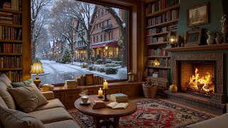 Relaxing Jazz Coffee Shop Ambience ❄️ Cozy Winter Scene with Fireplace Sounds for Study & Work