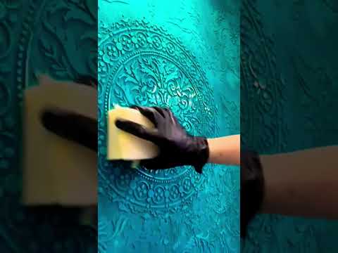 diy stencil design on wall with putty and paint || stencil antique design #viral #wall #wallart