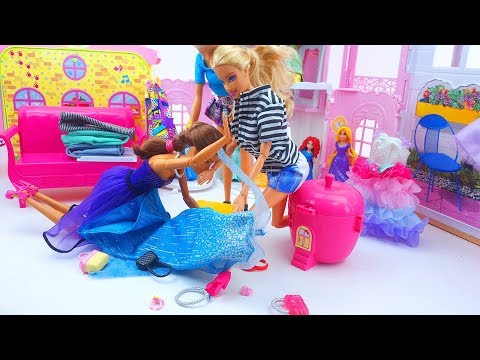 Barbie Doll House Dinner Party for Ken - Grocery Store & Barbie Pink Bedroom toys