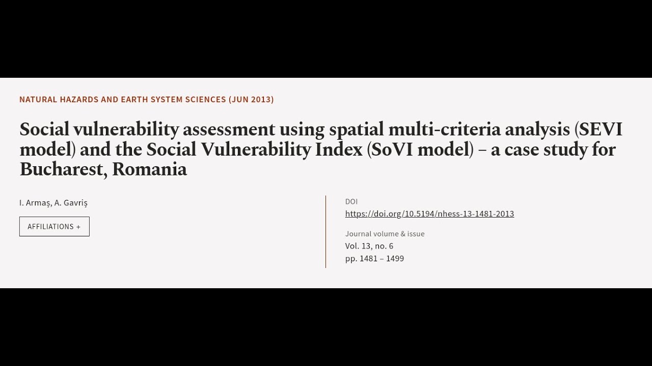 Social vulnerability assessment using spatial multi-criteria analysis (SEVI model) an... | RTCL.TV