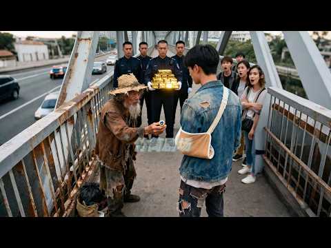 千億首富偽裝天橋乞丐考驗人心，窮小夥討光口袋僅剩的100塊全給了他！首富當場揭露真實身分亮出1000億家產認定他為繼承人，從此逆襲命運！ #首富竟是乞丐