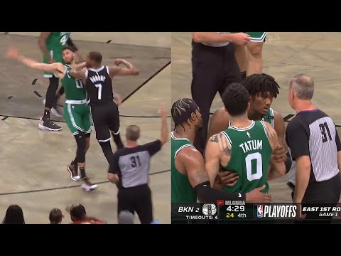 Kevin Durant pushes Tatum in the throat then JT wanna fight👀 Nets vs Celtics Game 1