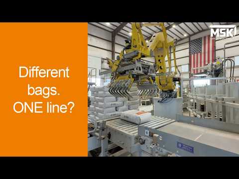 Full MSK line - robot bag palletizer and stretch hood machine