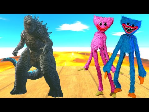 HUGGY WUGGY AND KISSY MISSY VS KAIJUS IN LAVA BRIDGE - ANIMAL REVOLT BATTLE SIMULATOR