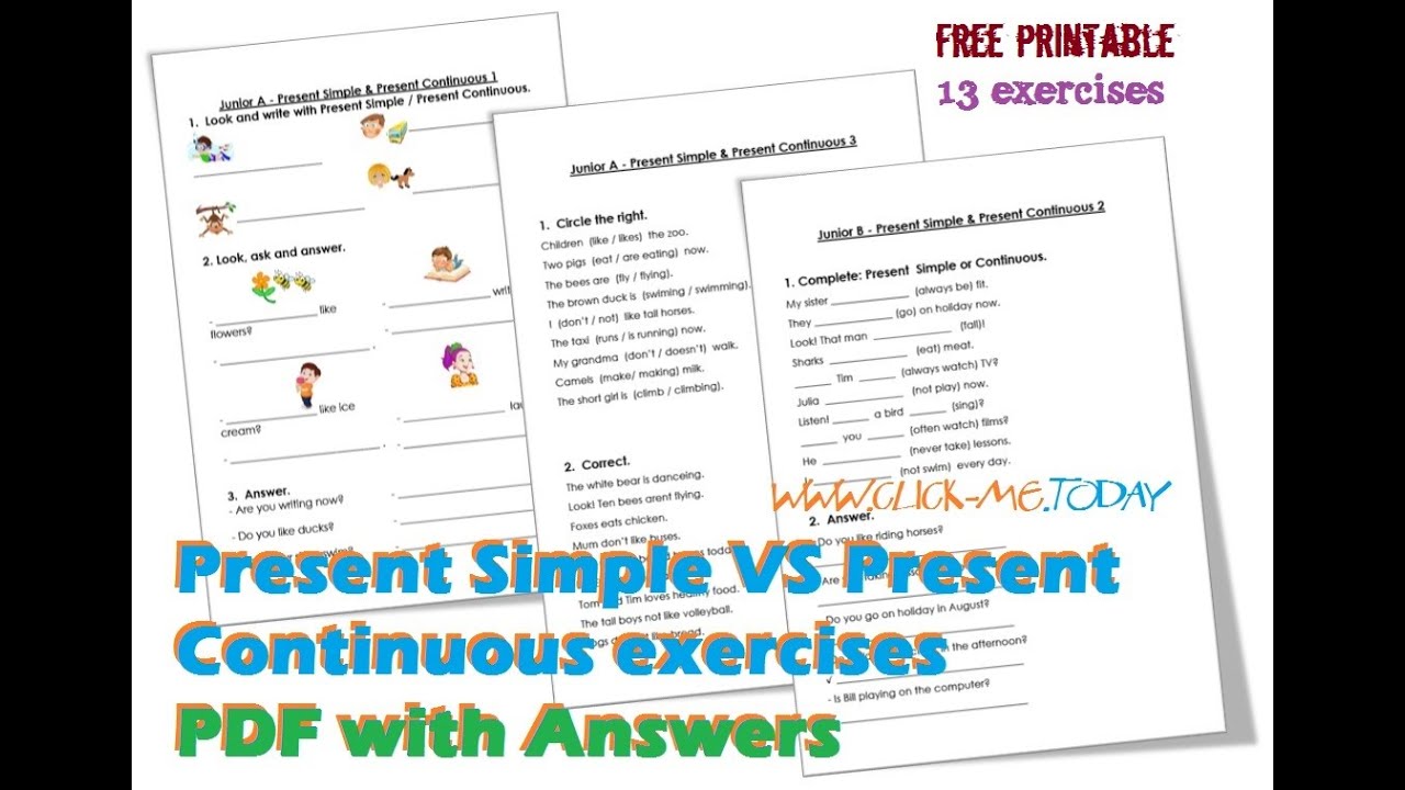 Present Simple VS Present Continuous exercises PDF with Answers