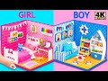 Make 2 Color House with Pink Bedroom, Blue Room for Barbie Girl, Boy | DIY Miniature Cardboard House