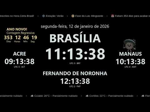 🕒🌧️LIVE Hora Certa 24/7 | RELÓGIO ao Vivo UTC-3 – Horário de Brasília AO VIVO