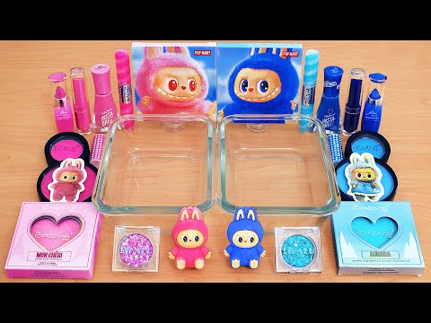 Labubu Pink vs Blue - Mixing Makeup Eyeshadow Into Slime ASMR