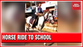 Kerala School Girl Rides Horse To Reach Exam Hall | Viral Videos