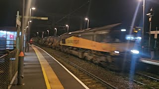 Colas Rail 66848 + Freightliner Group 66544 passing Aber on 23rd October 2025 on the RHTT