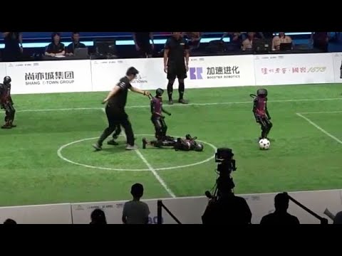 Watch: Humanoid robots stumble through AI-controlled soccer match in Beijing