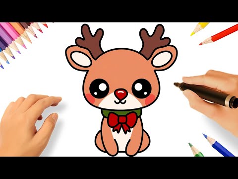 HOW TO DRAW A CUTE CHRISTMAS REINDEER EASY 🦌🎄