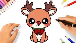 HOW TO DRAW A CUTE CHRISTMAS REINDEER EASY 🦌🎄