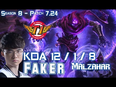 SKT T1 Faker MALZAHAR vs AZIR Mid - Patch 7.24 KR Ranked