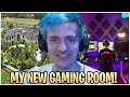 Ninja Reveals His New Gaming Room At His Brand New House & Gets His First Win! - Fortnite