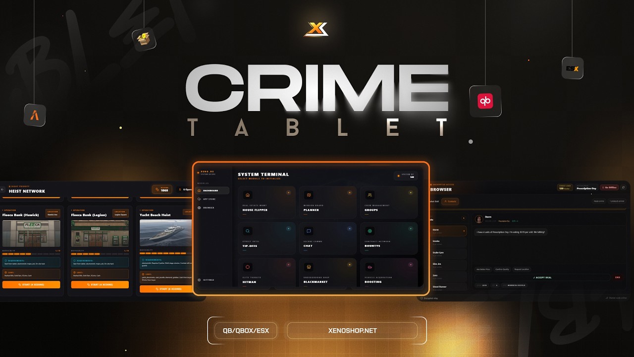 [QBCore/ESX/Qbox] Xeno Crime Tablet | Heist | Boosting | Robbery | BlackMarket | Darknet System thumbnail 2