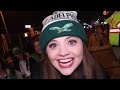 SUPER BOWL BOUND: Eagles fans celebrate win amid climbing poles, falling through bus stop