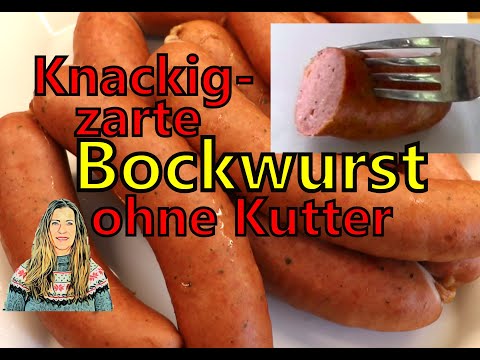 Knackige Bockwurst im zarten Saitling ohne Kutter, geräuchert & gebrueht - die beste Bruehwurst ever