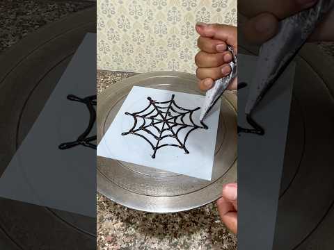 How To Make Chocolate Spider Web 🕸️ #cake #chocolatecake #trending #cakedecorating #cakedesign