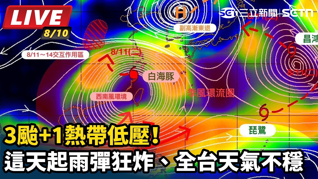 【#直播中LIVE】3颱+1熱帶低壓！「這天起」雨彈狂炸、全台天氣不穩