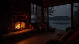 Rain Sounds for Insomnia | Cozy Cabin Porch Lake Forest Fireplace for Relaxation
