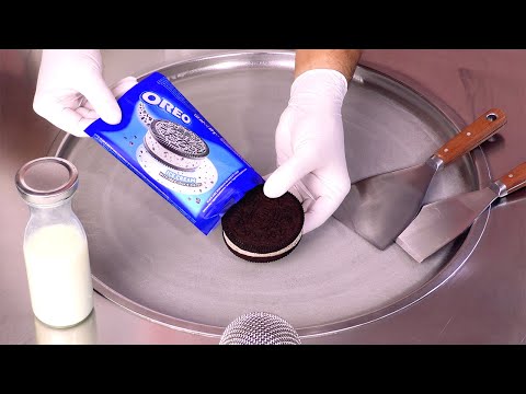 How to turn a GIANT OREO Ice Cream Sandwich into Ice Cream Rolls | ASMR (no talking)