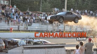 Car Jump ends with crash and roll over at Saratoga Speedway