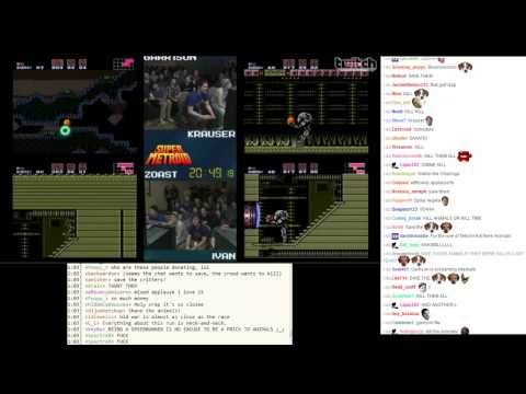AGDQ 2014 Super Metroid 4-way race (Garrison vs Krauser vs Zoast vs Ivan) with chat reactions