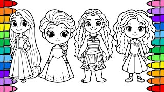 Disney Princess Elsa Moana Mermaid and Ariel New Coloring Pages