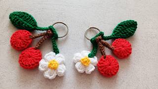 How to Crochet a Cherry Keychain with a Cute Flower